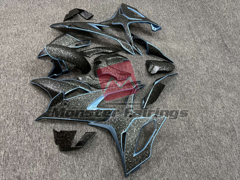 2019 - 2022 BMW S1000RR Gloss Forged Carbon Fiber Light Blue fairing set - ABS injection, custom painted by Monster Fairings