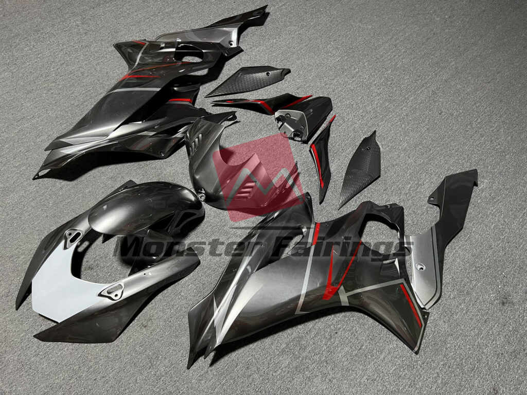 Gloss Dark Gray Silver & Red ABS fairings for Yamaha R6 2017 - 2022 - premium OEM fit kit by Monster Fairings