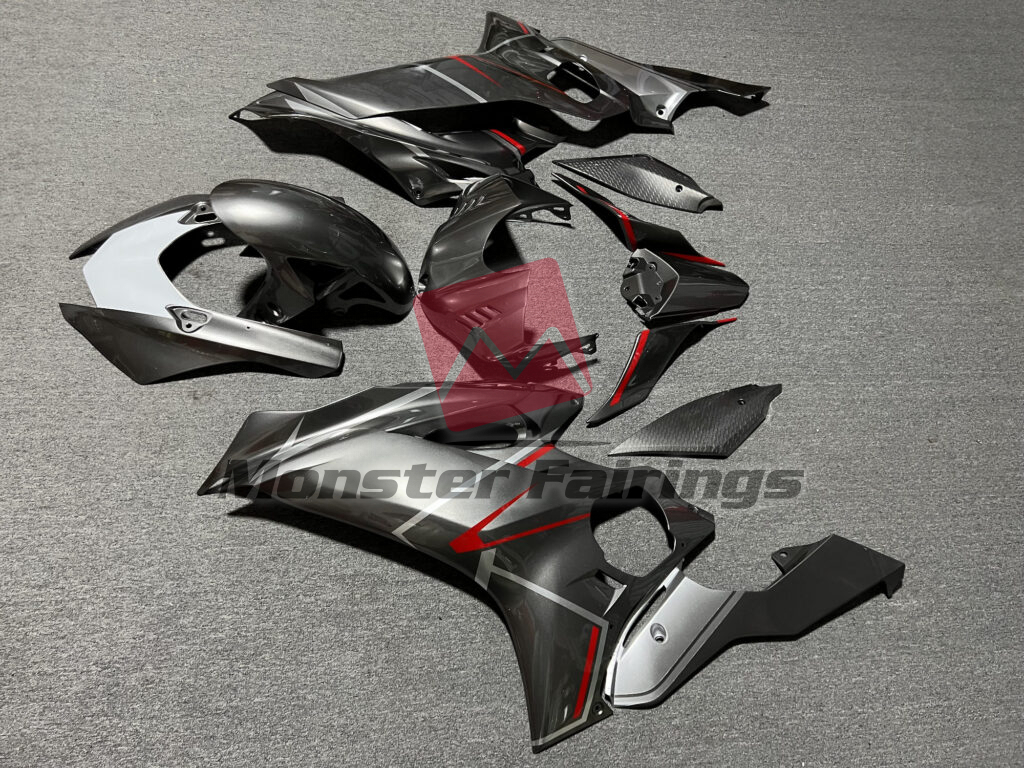 2017 - 2022 Yamaha R6 Gloss Dark Gray Silver & Red fairing set - ABS injection, custom painted by Monster Fairings