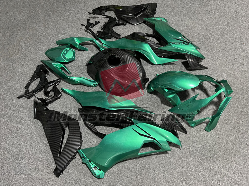 Kawasaki ZX6R custom ABS fairings 2019 - 2023 in Forest Metallic Green Carbon Fiber - durable replacement kit, Monster Fairings