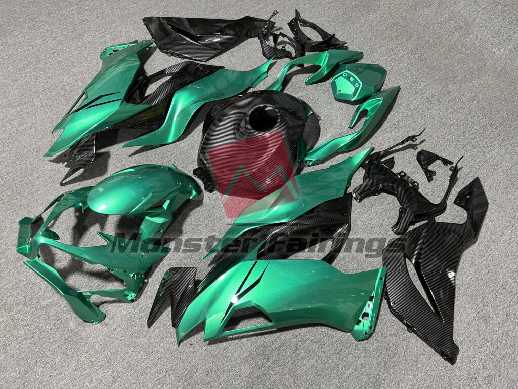 Forest Metallic Green Carbon Fiber ABS fairings for Kawasaki ZX6R 2019 - 2023 - premium OEM fit kit by Monster Fairings