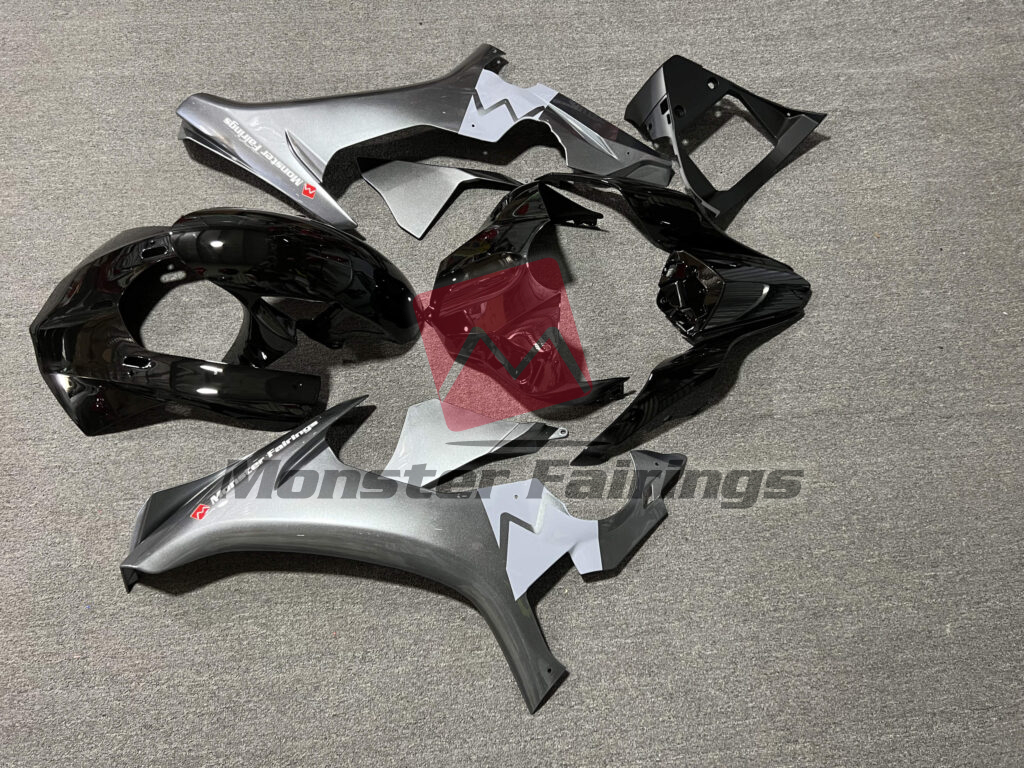 2015 - 2019 Yamaha R1 Gloss Black & Dark Gray fairing set - ABS injection, custom painted by Monster Fairings