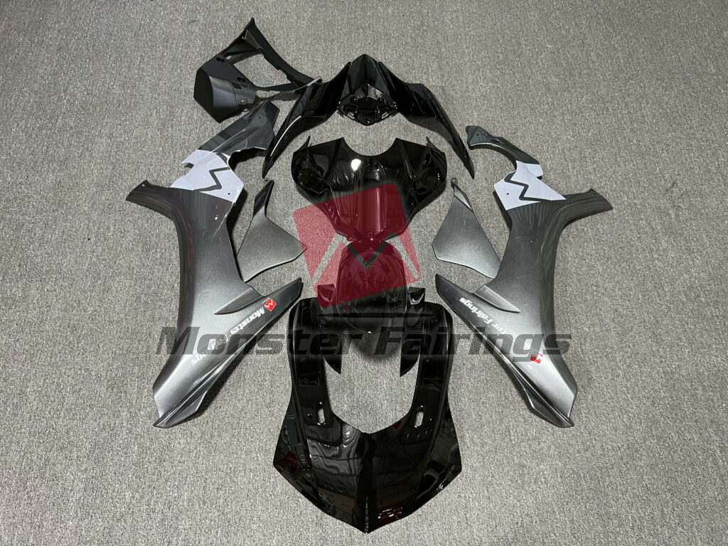 Yamaha R1 2015 - 2019 Gloss Black & Dark Gray ABS fairings - custom motorcycle bodywork kit by Monster Fairings