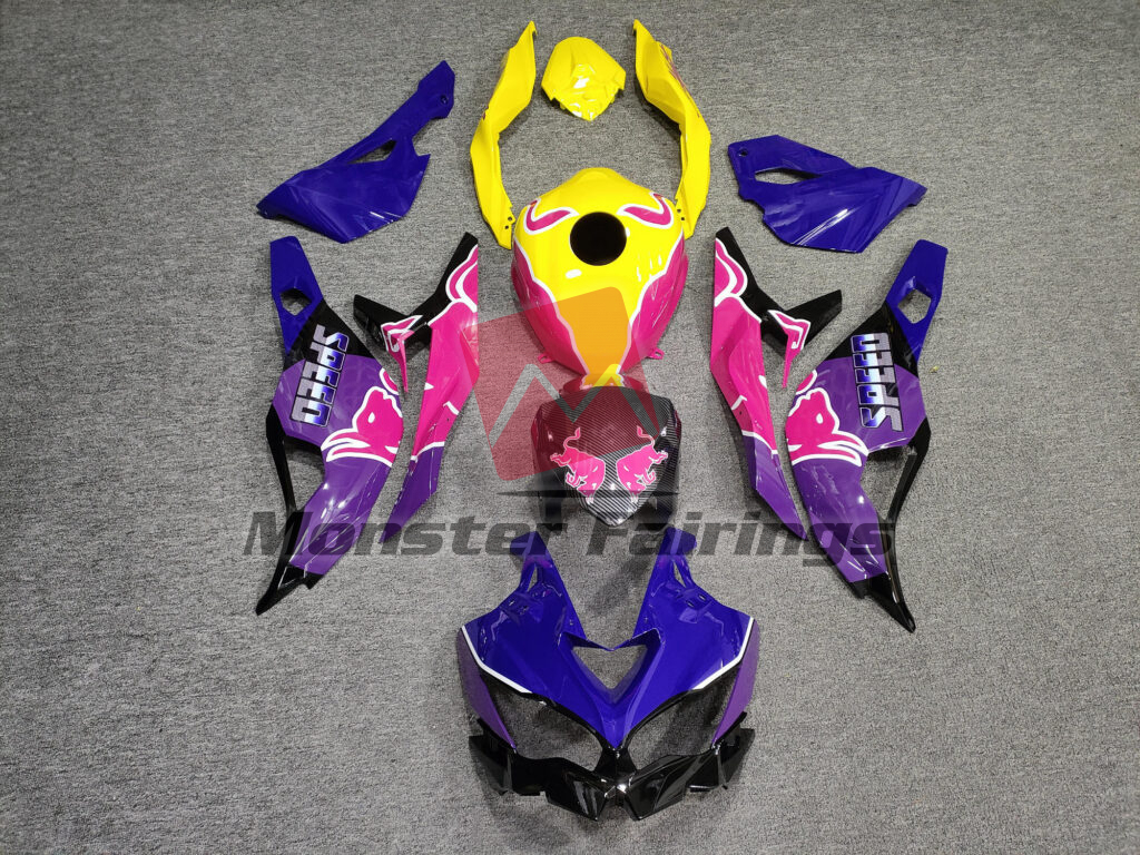 Kawasaki ZX4RR 2020 - 2024 Gloss Yellow & Purple Pink Bull ABS fairings - custom motorcycle bodywork kit by Monster Fairings