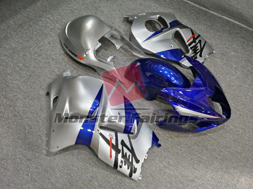 Suzuki GSXR 1300 custom ABS fairings 1997 - 2007 in Gloss Dark Blue & Silver - durable replacement kit, Monster Fairings
