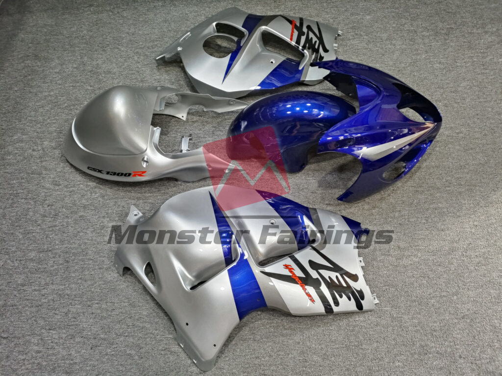 1997 - 2007 Suzuki GSXR 1300 Gloss Dark Blue & Silver fairing set - ABS injection, custom painted by Monster Fairings