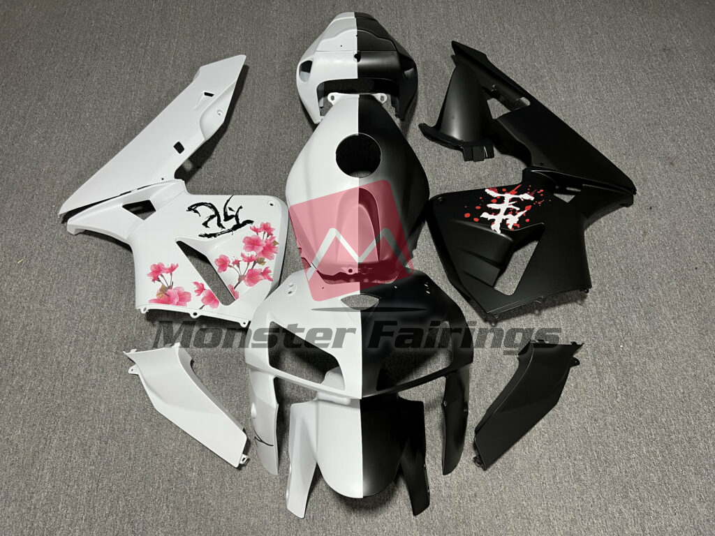 Honda CBR600RR 2005 - 2006 Matte Black & White Cherry Blossom Split ABS fairings - custom motorcycle bodywork kit by Monster Fairings