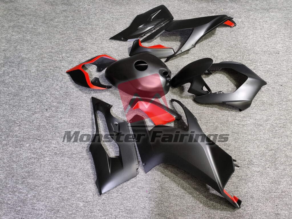 2020 - 2024 Ducati Panigale V2 Matte Black Red fairing set - ABS injection, custom painted by Monster Fairings
