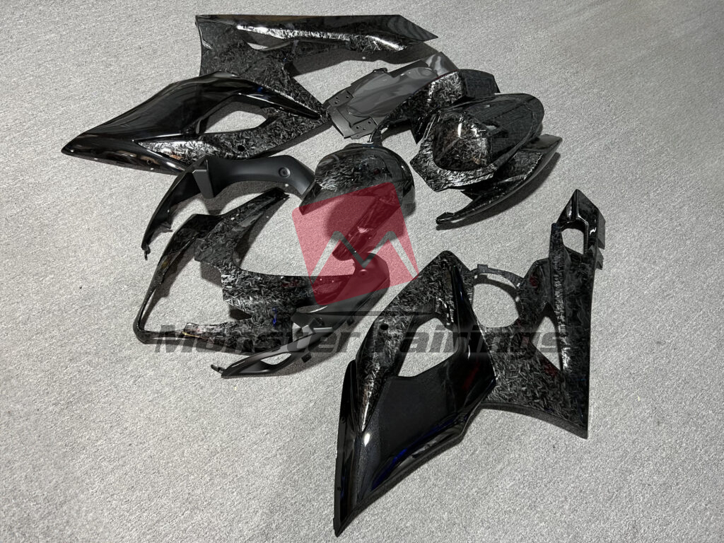 Suzuki GSXR 1000 custom ABS fairings 2005 - 2006 in Gloss Dark Forged Carbon Fiber Metallic Black & Gray - durable replacement kit, Monster Fairings