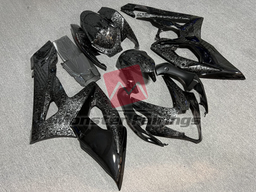 Gloss Dark Forged Carbon Fiber Metallic Black & Gray ABS fairings for Suzuki GSXR 1000 2005 - 2006 - premium OEM fit kit by Monster Fairings