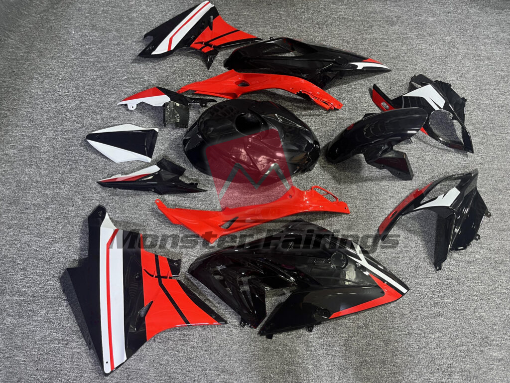2017 - 2018 BMW S1000RR Gloss Black Red & White fairing set - ABS injection, custom painted by Monster Fairings