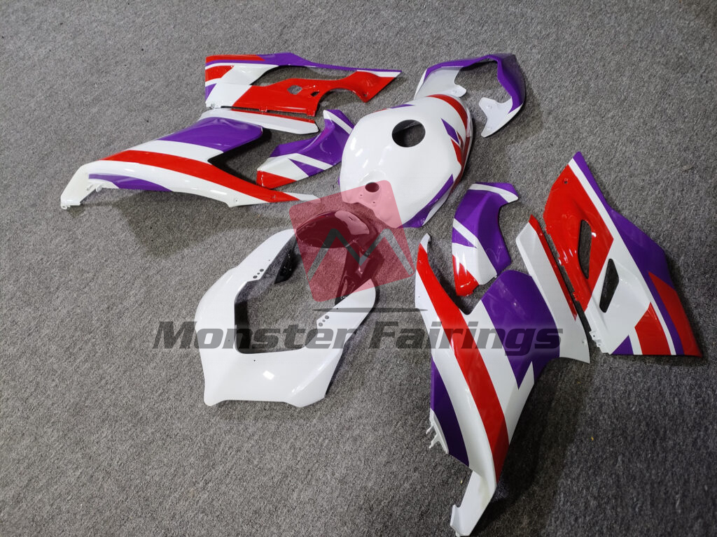Ducati Panigale V2 custom ABS fairings 2020 - 2024 in Gloss White Purple & Red - durable replacement kit, Monster Fairings