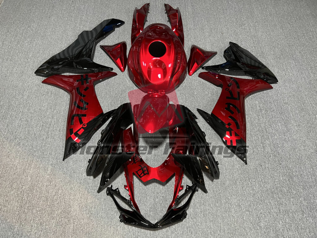 Suzuki GSXR 600 - 750 2011 - 2025 Gloss Black Red ABS fairings - custom motorcycle bodywork kit by Monster Fairings