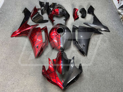Yamaha R1 2007-2008 Gloss Red & Black with Carbon Fiber Style Split ABS Fairings | Monster Fairings