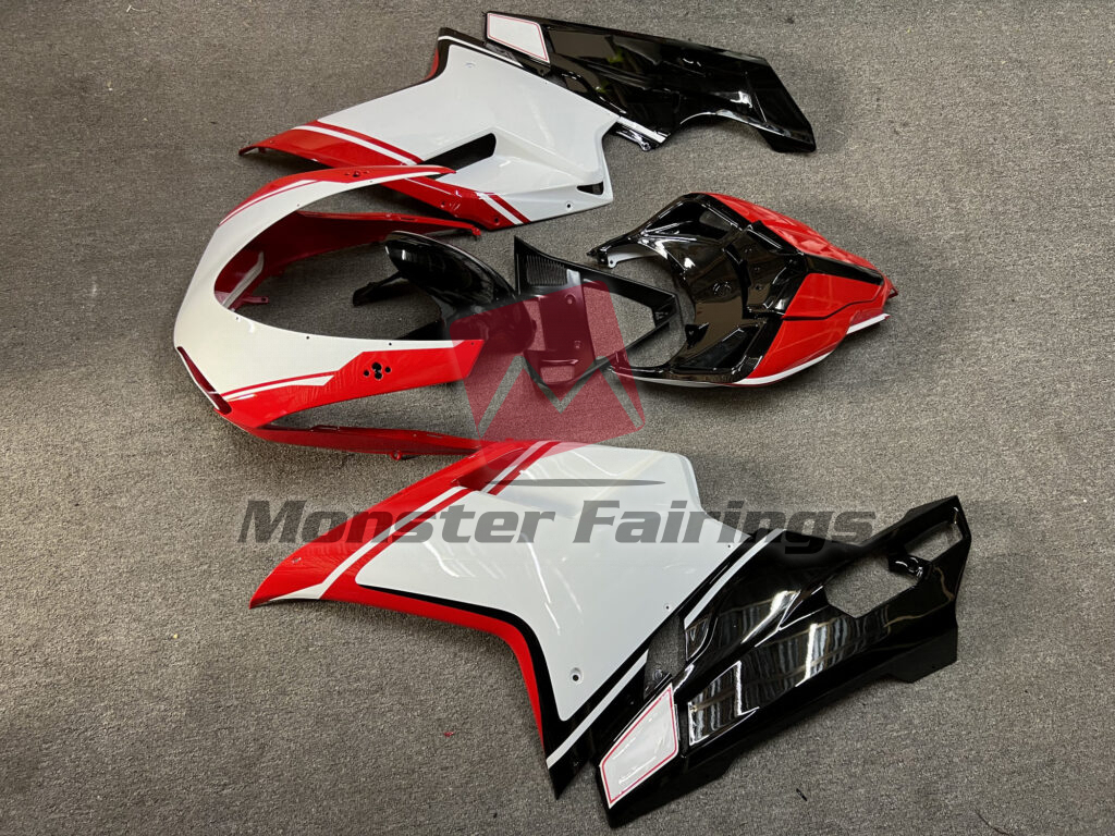 2007 - 2012 Ducati 848 1098 1198 Gloss White Red & Black fairing set - ABS injection, custom painted by Monster Fairings