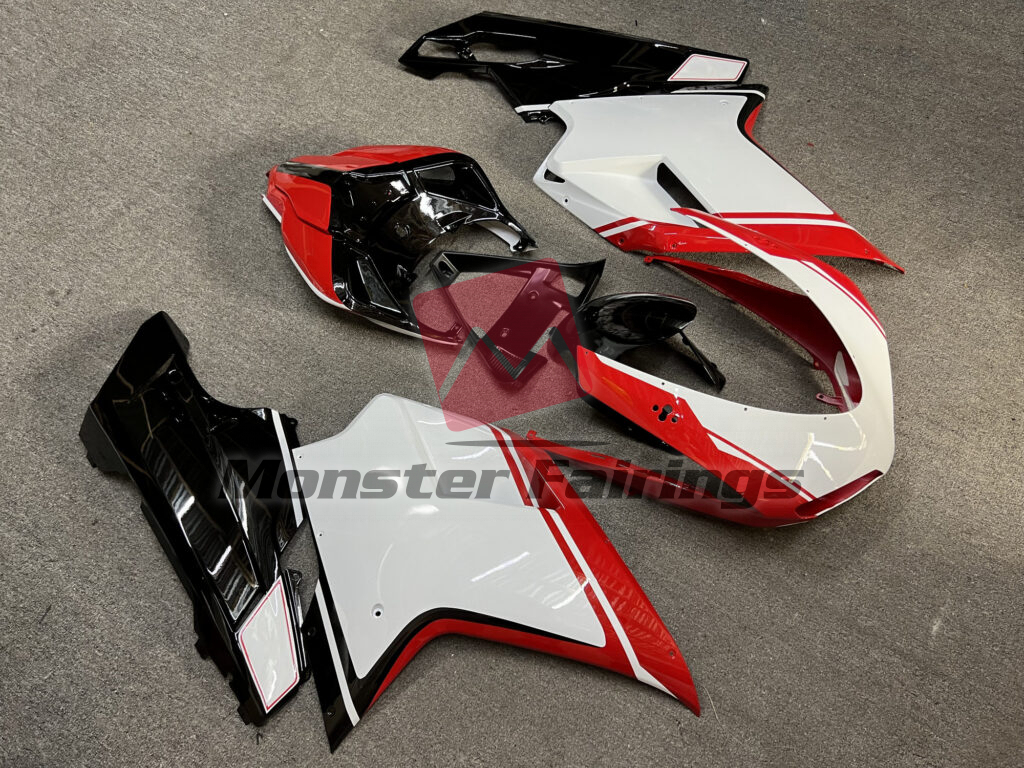 Gloss White Red & Black ABS fairings for Ducati 848 1098 1198 2007 - 2012 - premium OEM fit kit by Monster Fairings