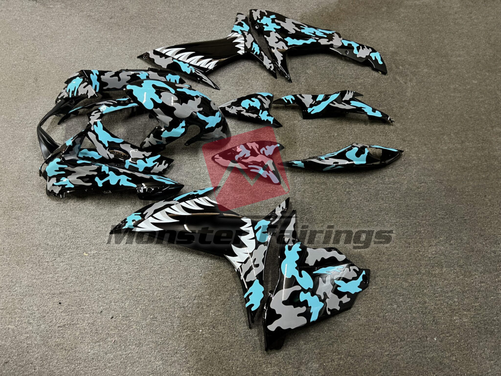 2011 - 2025 Suzuki GSXR 600 - 750 Gloss Light Blue & Gray Camo Shark fairing set - ABS injection, custom painted by Monster Fairings