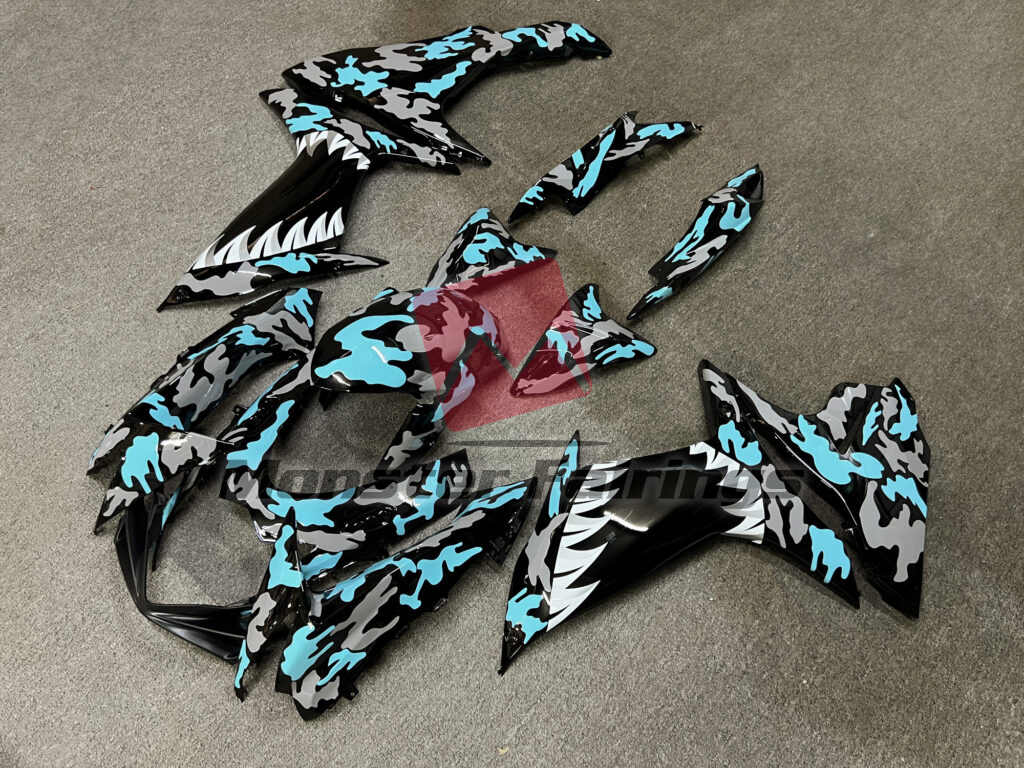 Gloss Light Blue & Gray Camo Shark ABS fairings for Suzuki GSXR 600 - 750 2011 - 2025 - premium OEM fit kit by Monster Fairings