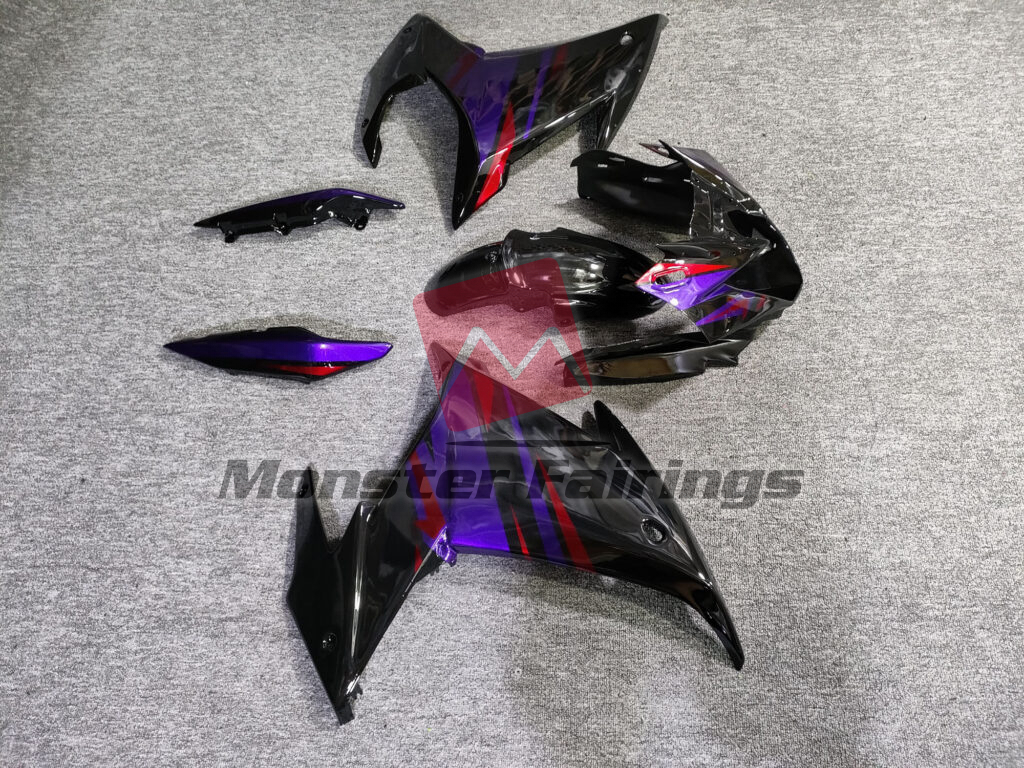 2009 - 2015 Yamaha FZ6R Gloss Black Red & Purple fairing set - ABS injection, custom painted by Monster Fairings