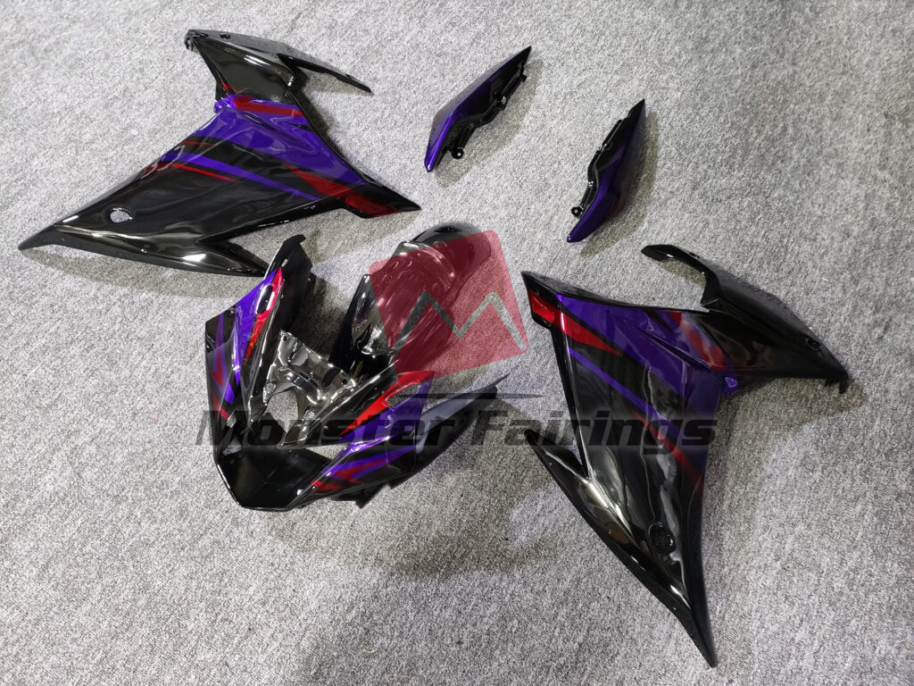 Yamaha FZ6R custom ABS fairings 2009 - 2015 in Gloss Black Red & Purple - durable replacement kit, Monster Fairings