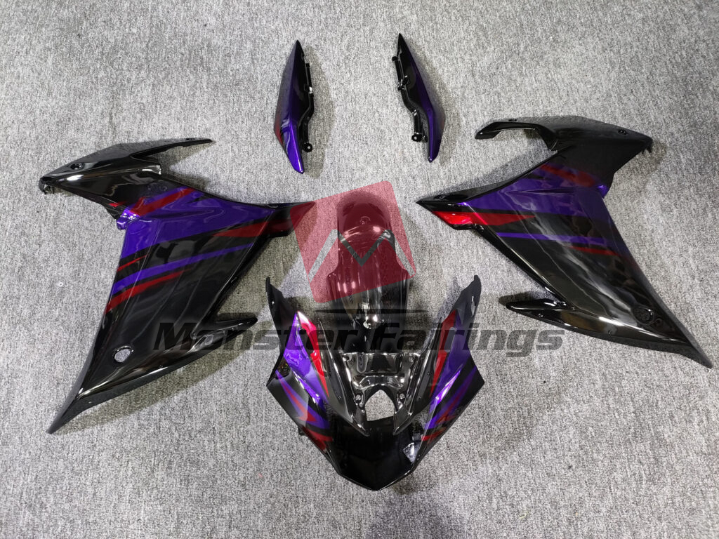 Yamaha FZ6R 2009 - 2015 Gloss Black Red & Purple ABS fairings - custom motorcycle bodywork kit by Monster Fairings