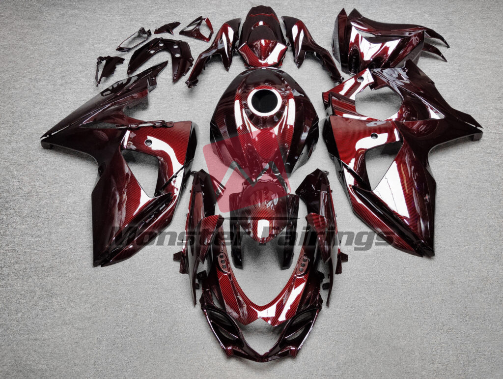 Suzuki GSXR 1000 2009 - 2016 Gloss Red Carbon Fiber Style ABS fairings - custom motorcycle bodywork kit by Monster Fairings