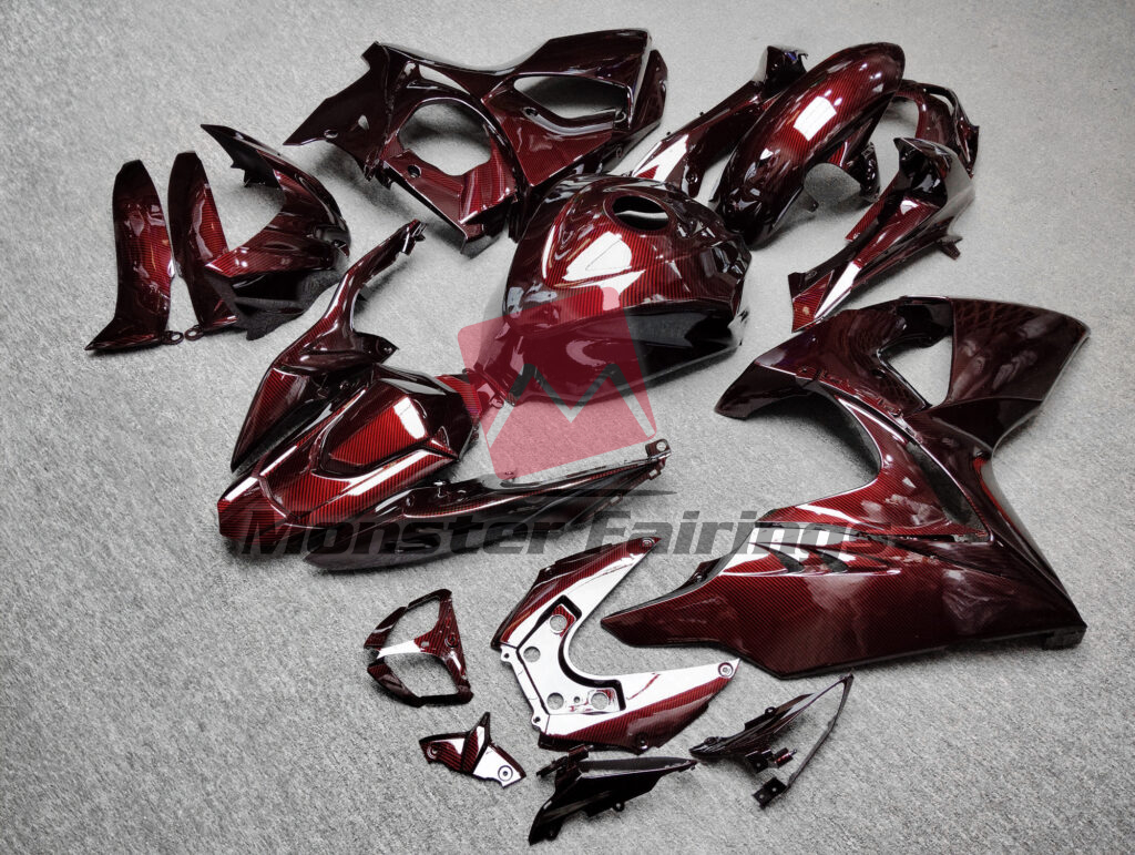2009 - 2016 Suzuki GSXR 1000 Gloss Red Carbon Fiber Style fairing set - ABS injection, custom painted by Monster Fairings
