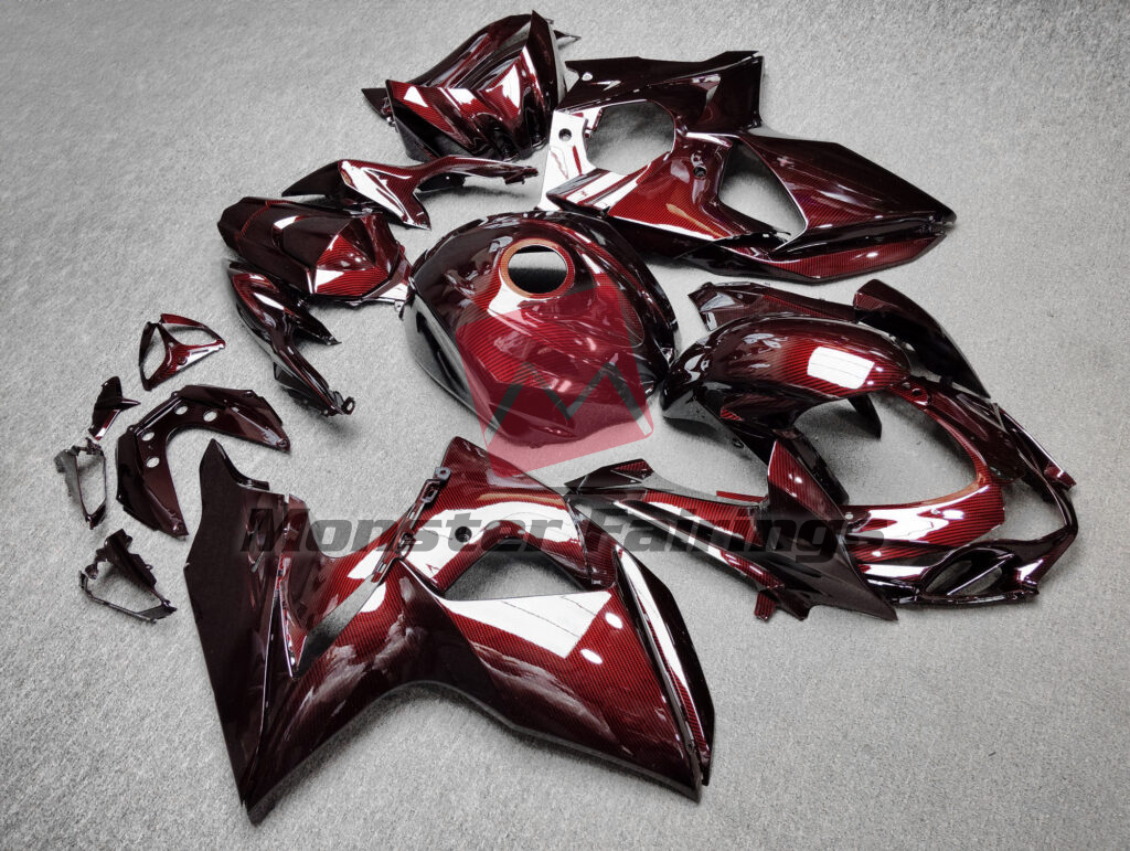 Suzuki GSXR custom ABS fairings 2009 - 2016 in Gloss Red Carbon Fiber Style - durable replacement kit, Monster Fairings