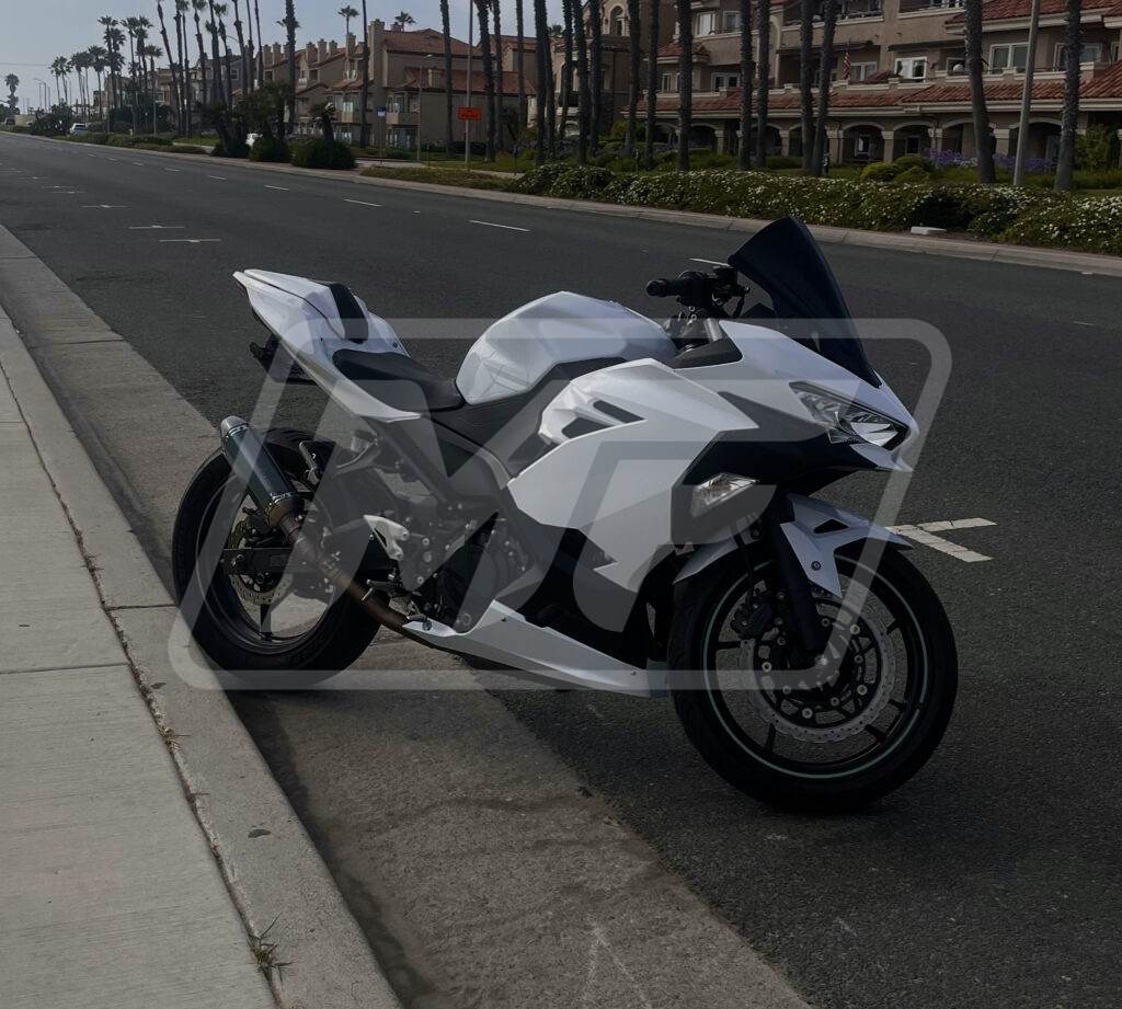 Gloss Pearl White & Matte Black ABS fairings for Kawasaki Ninja 400 2018 - 2024 - premium OEM fit kit by Monster Fairings