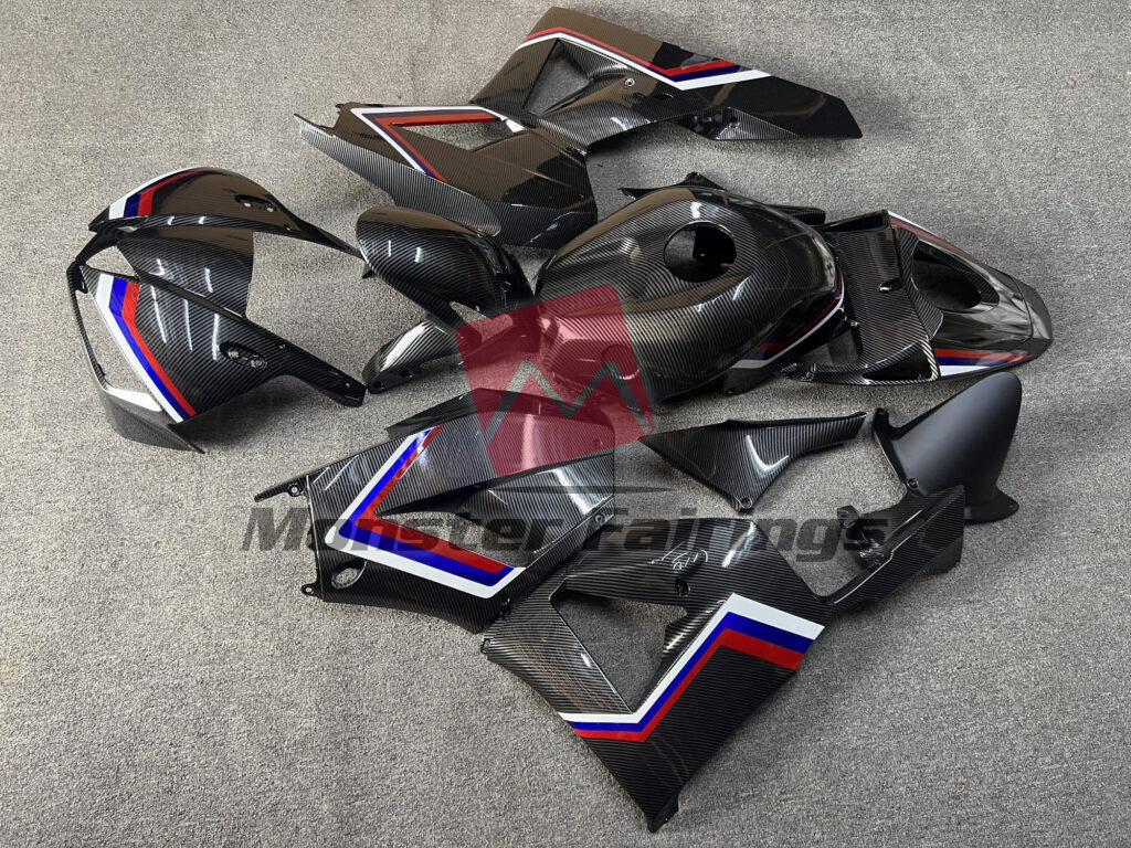 2013 - 2025 Honda CBR600RR Gloss Carbon Fiber Blue White & Red fairing set - ABS injection, custom painted by Monster Fairings
