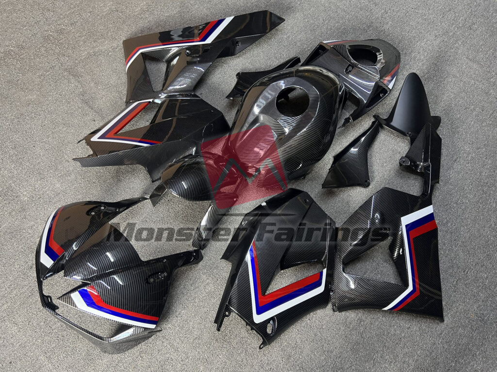 Honda CBR600RR custom ABS fairings 2013 - 2025 in Gloss Carbon Fiber Blue White & Red - durable replacement kit, Monster Fairings