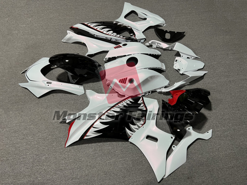 2021 - 2025 Yamaha R7 Pearl White & Gloss Black Red fairing set - ABS injection, custom painted by Monster Fairings