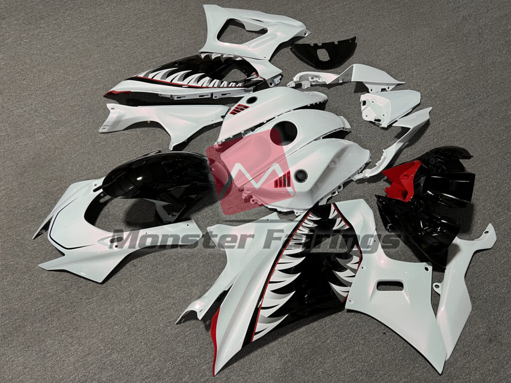 Yamaha R7 custom ABS fairings 2021 - 2025 in Pearl White & Gloss Black Red - durable replacement kit, Monster Fairings