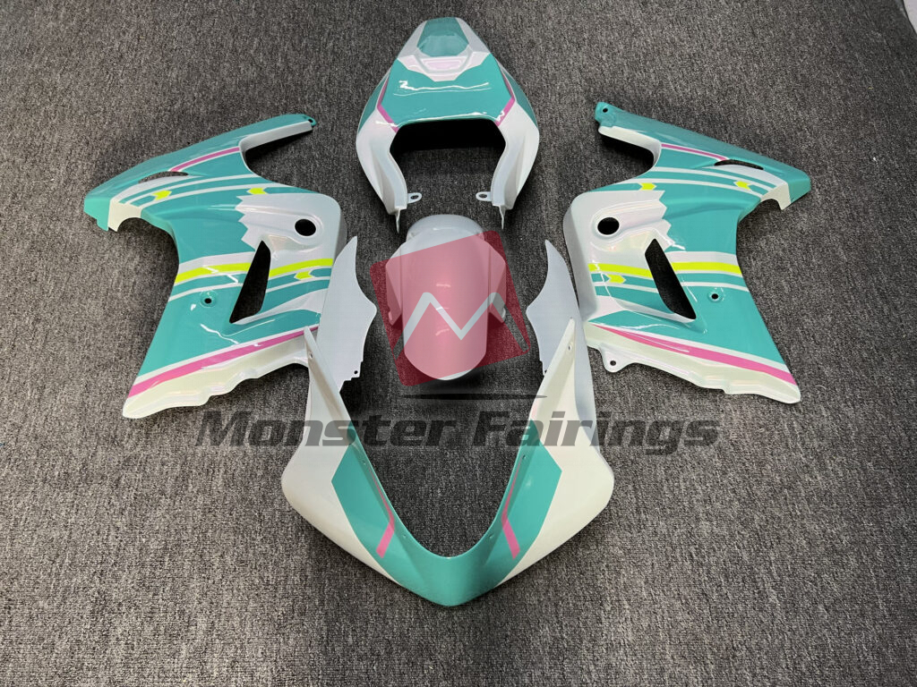 Suzuki SV650 2003 - 2011 Pearl White & Gloss Coral Blue Pink ABS fairings - custom motorcycle bodywork kit by Monster Fairings