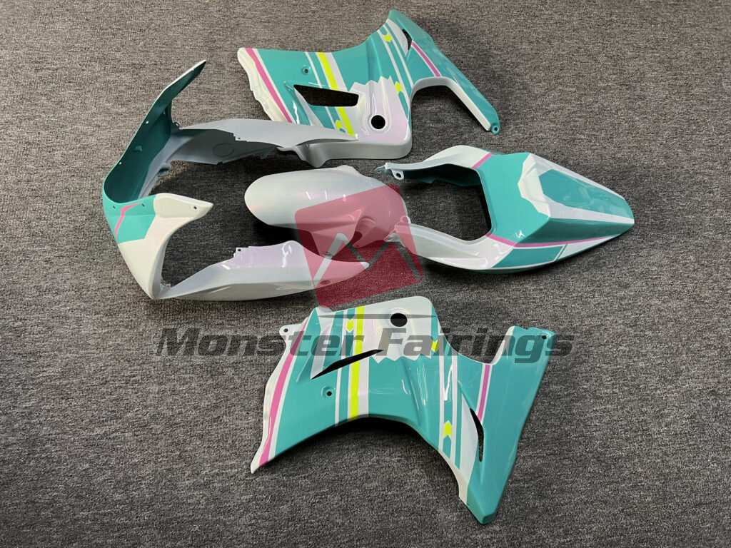2003 - 2011 Suzuki SV650 Pearl White & Gloss Coral Blue Pink fairing set - ABS injection, custom painted by Monster Fairings