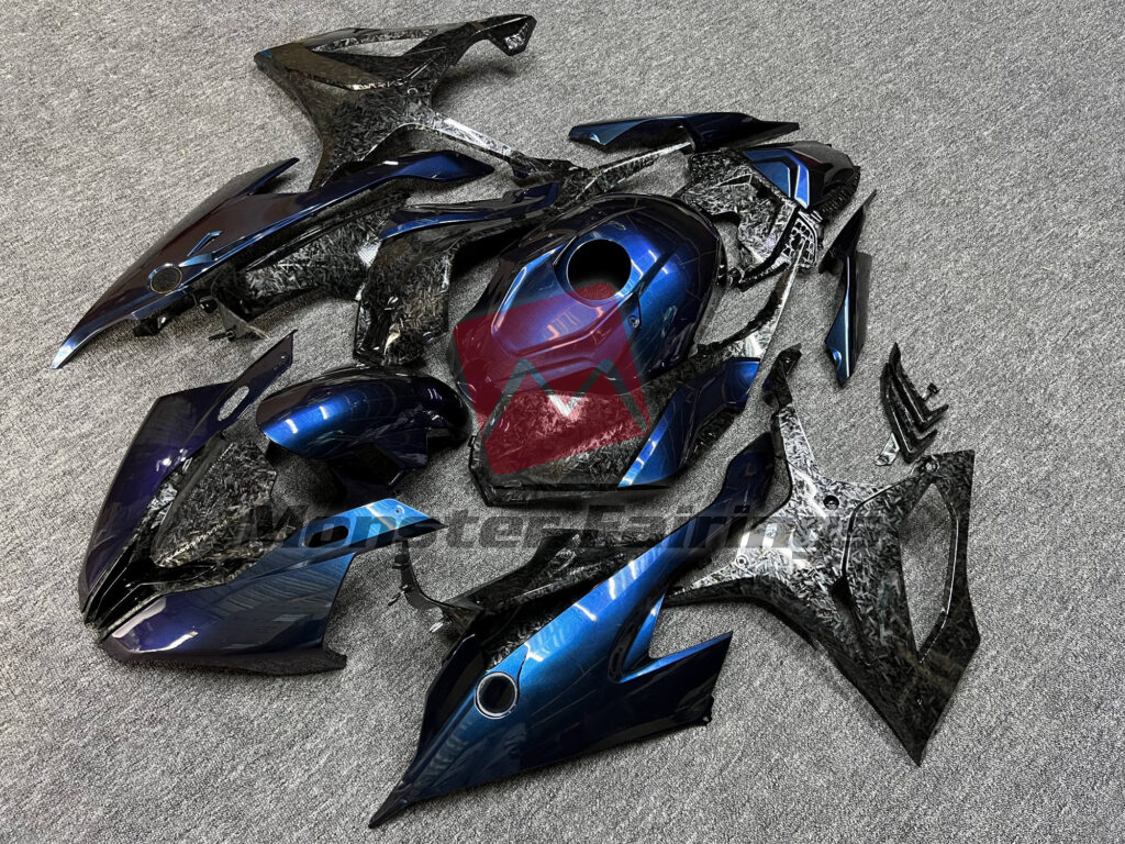 Gloss Forged Carbon Fiber Chameleon Blue ABS fairings for BMW S1000RR 2019 - 2022 - premium OEM fit kit by Monster Fairings