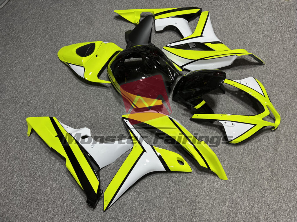 2007 - 2008 Honda CBR600RR Gloss White & Lime Green Black fairing set - ABS injection, custom painted by Monster Fairings