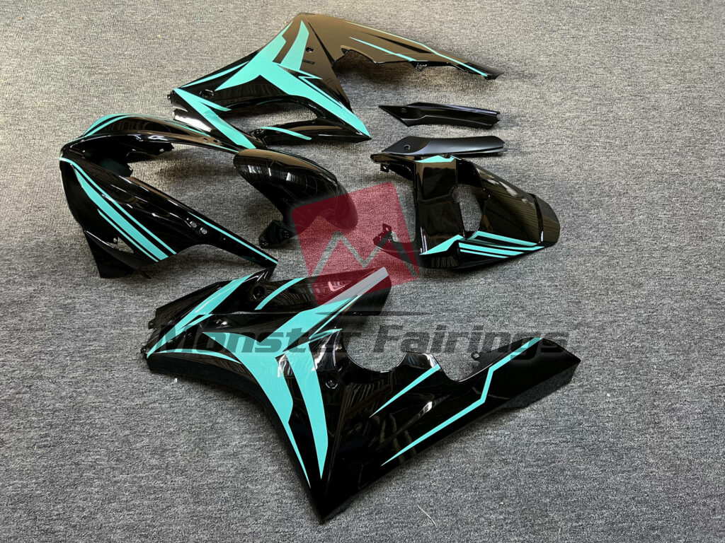2009 - 2012 Triumph Daytona 675 Gloss Black Teal fairing set - ABS injection, custom painted by Monster Fairings