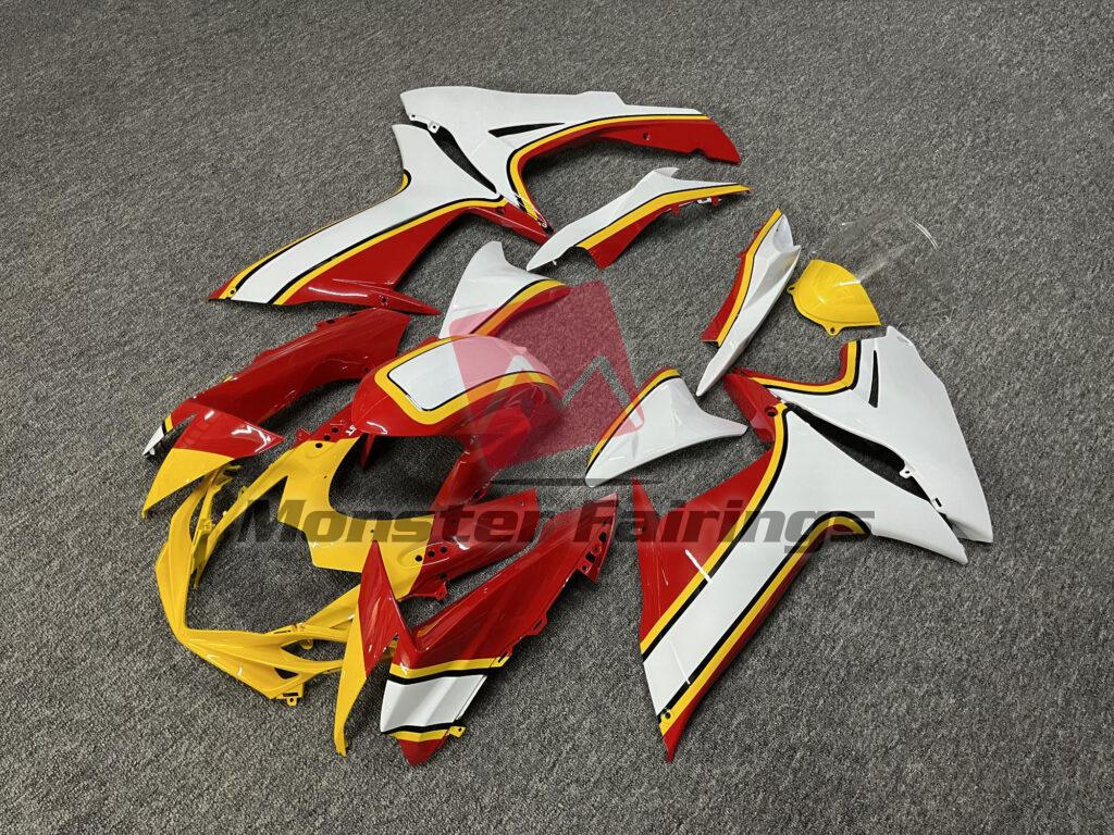 Gloss White & Red Yellow ABS fairings for Suzuki GSXR 600 - 750 2011 - 2025 - premium OEM fit kit by Monster Fairings