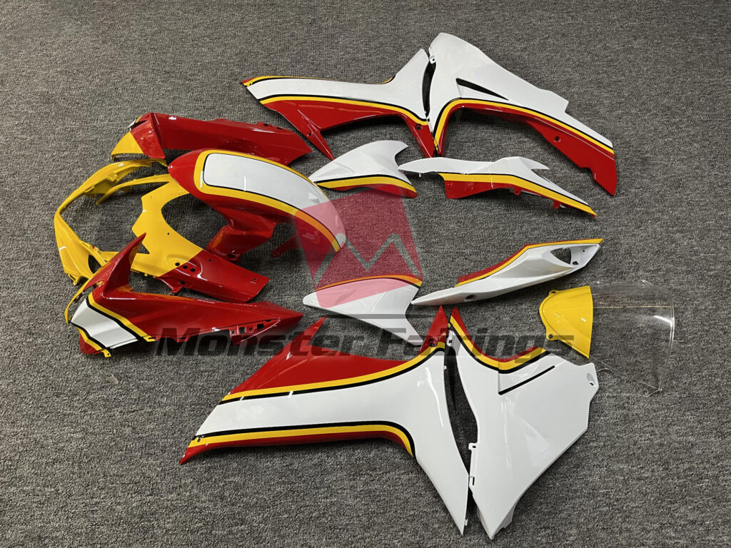 2011 - 2025 Suzuki GSXR 600 - 750 Gloss White & Red Yellow fairing set - ABS injection, custom painted by Monster Fairings