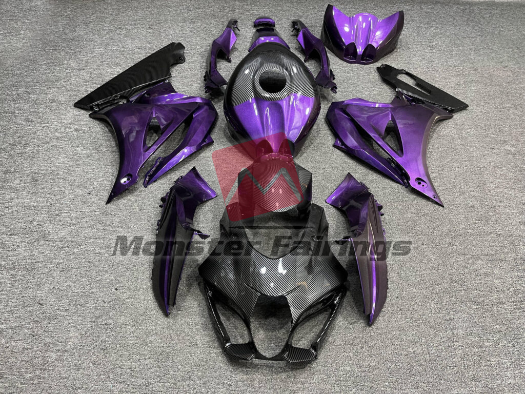 Suzuki GSXR 1000 2017 - 2025 Gloss Deep Purple Carbon Fiber Style ABS fairings - custom motorcycle bodywork kit by Monster Fairings