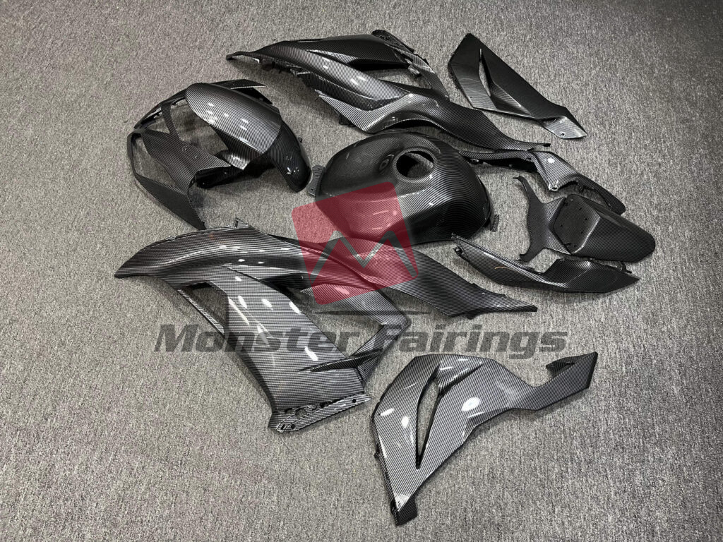 2013 - 2018 Kawasaki ZX6R Gloss Carbon Fiber Style fairing set - ABS injection, custom painted by Monster Fairings