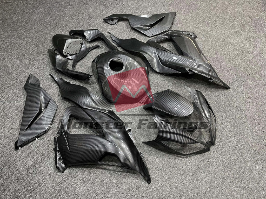 Gloss Carbon Fiber Style ABS fairings for Kawasaki ZX6R 2013 - 2018 - premium OEM fit kit by Monster Fairings