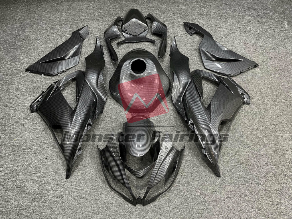 Kawasaki ZX6R 2013 - 2018 Gloss Carbon Fiber Style ABS fairings - custom motorcycle bodywork kit by Monster Fairings