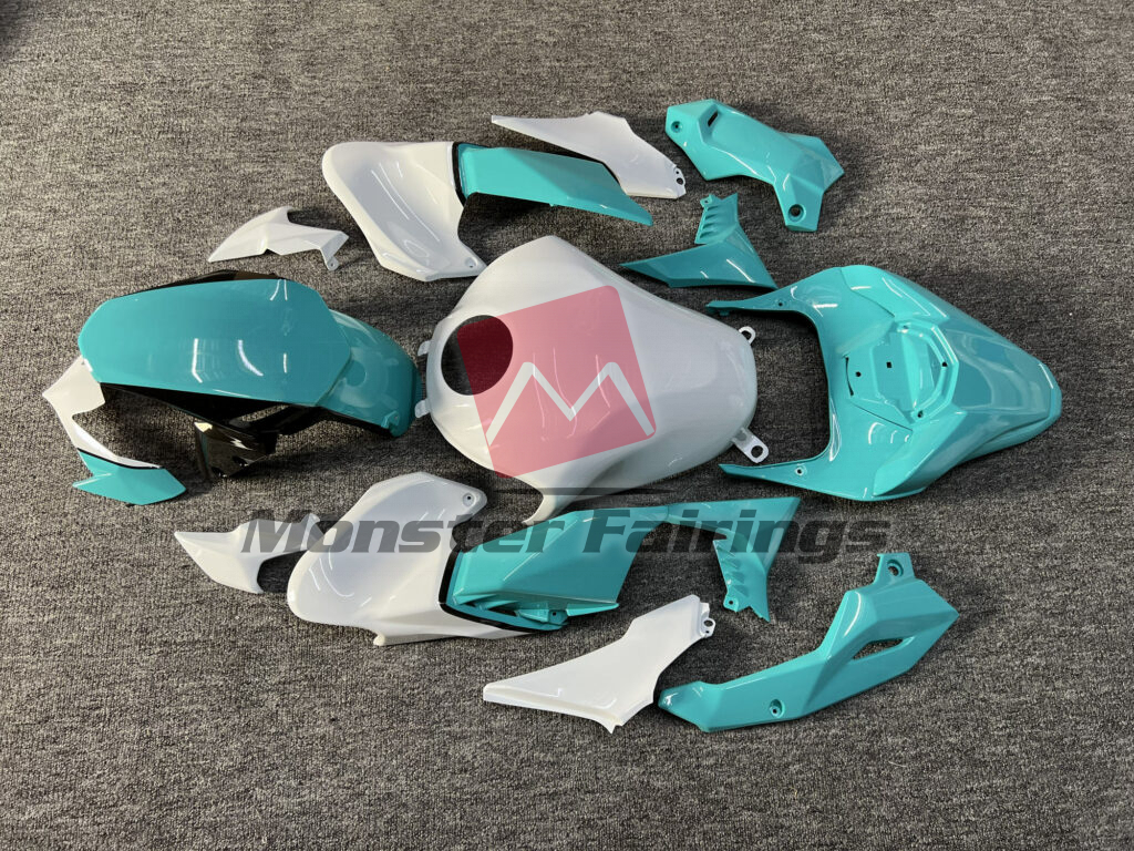 2020 - 2024 Kawasaki Z900 Gloss White & Teal fairing set - ABS injection, custom painted by Monster Fairings