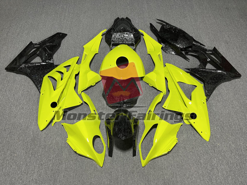 BMW S1000RR 2009 - 2014 Gloss High Viz Yellow Forged Carbon Fiber Style ABS fairings - custom motorcycle bodywork kit by Monster Fairings