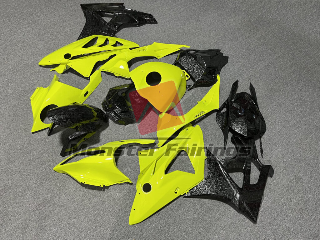 Gloss High Viz Yellow Forged Carbon Fiber Style ABS fairings for BMW S1000RR 2009 - 2014 - premium OEM fit kit by Monster Fairings