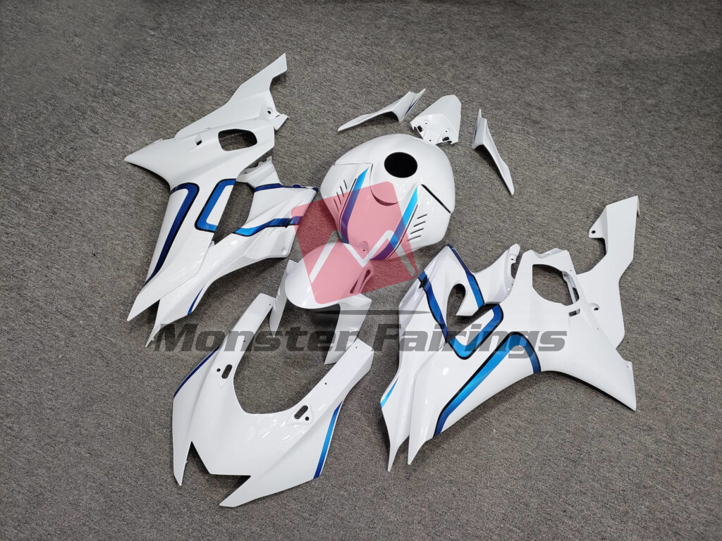 Yamaha R6 custom ABS fairings 2017 - 2022 in Gloss White Blue - durable replacement kit, Monster Fairings