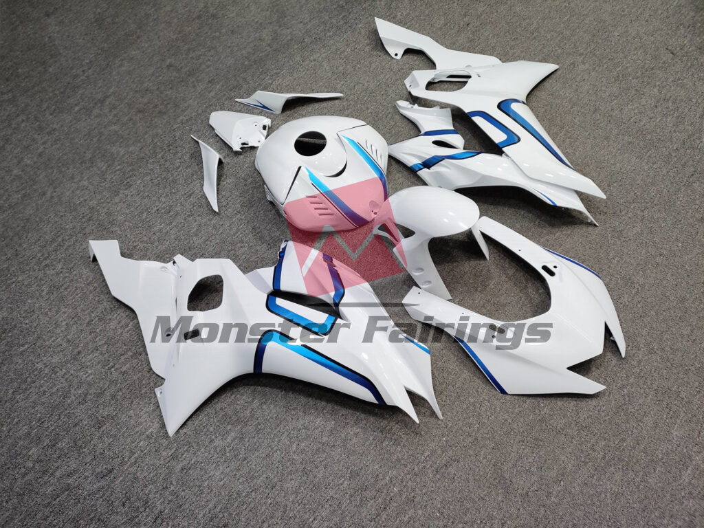 Gloss White Blue ABS fairings for Yamaha R6 2017 - 2022 - premium OEM fit kit by Monster Fairings