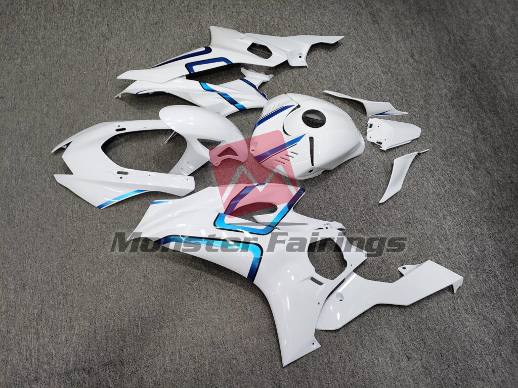 2017 - 2022 Yamaha R6 Gloss White Blue fairing set - ABS injection, custom painted by Monster Fairings